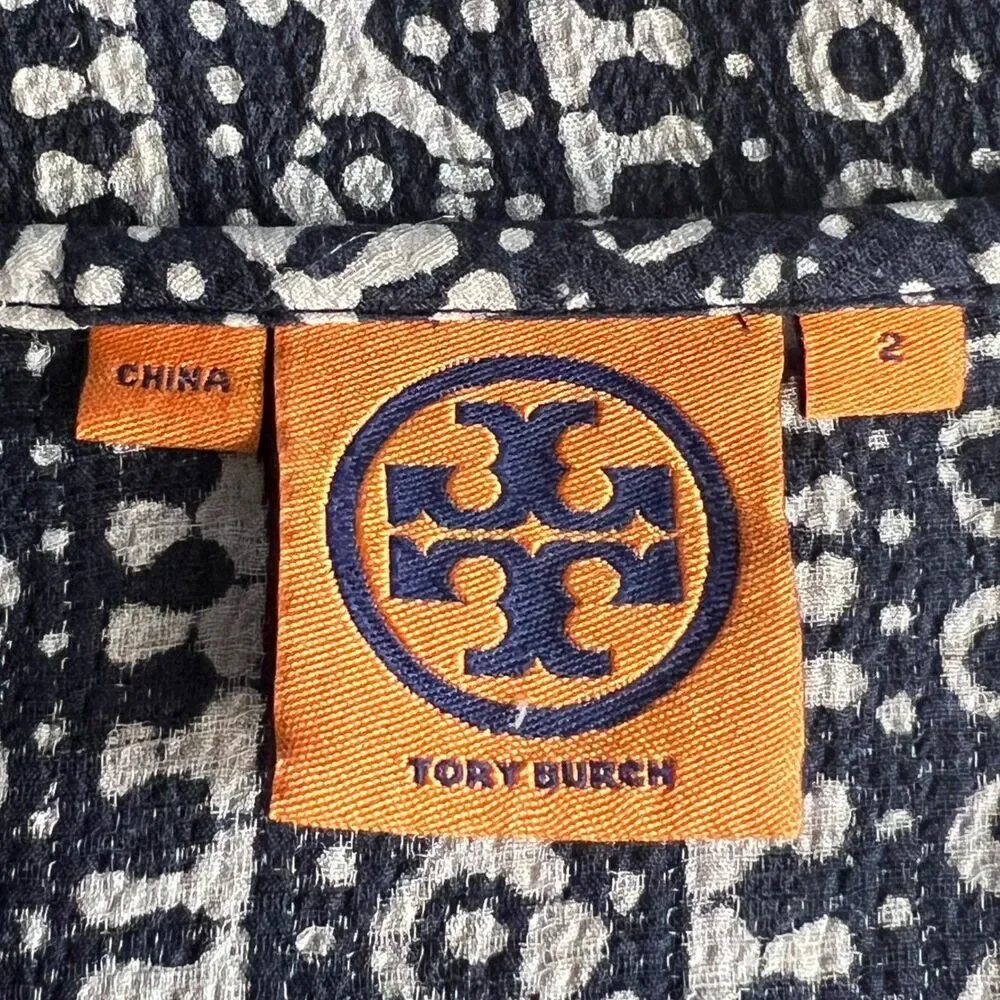 Tory Burch Women's Blouse 100%‎ Silk Long Sleeve Black White Print Top Size 2
